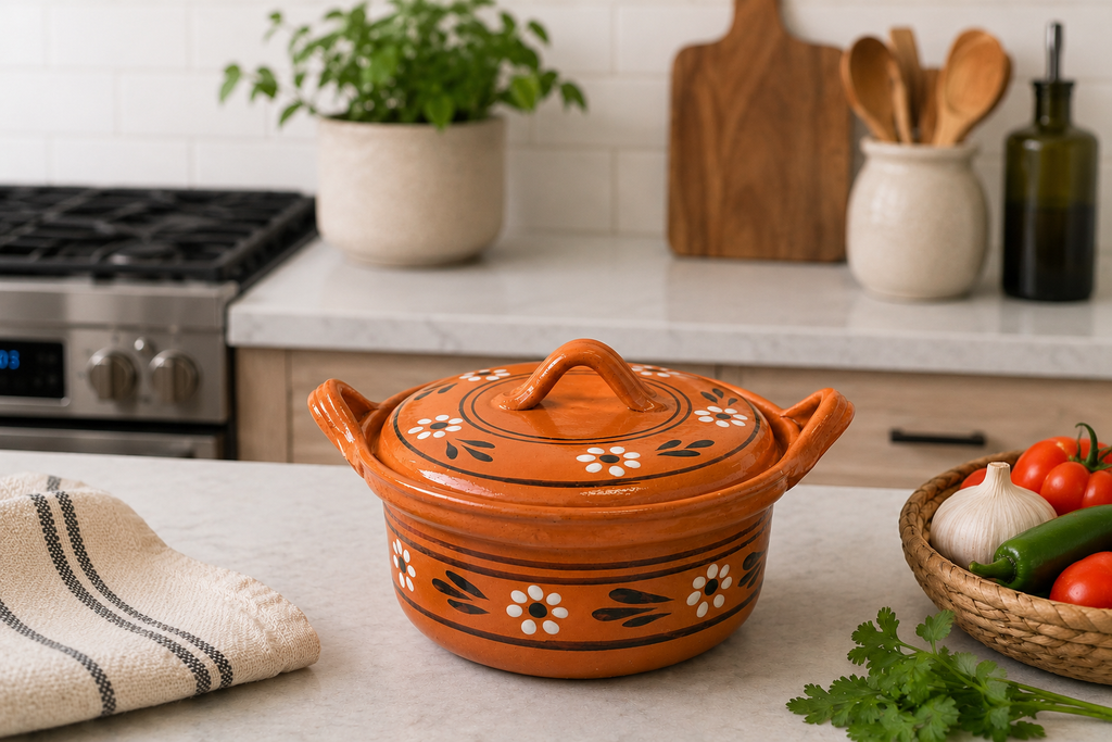 Handmade Mexican Clay Cazuela Dish With Lid | Rustic Terracotta Serving Bowl