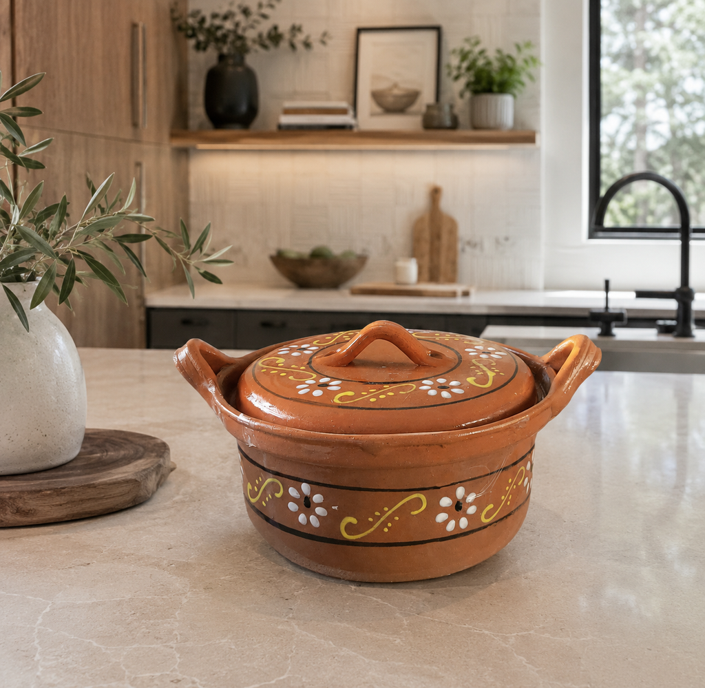 Clay Casserole Dish with Lid | Terracotta Soup Pot | Barro Cazuela | Rustic Ceramic Cookware
