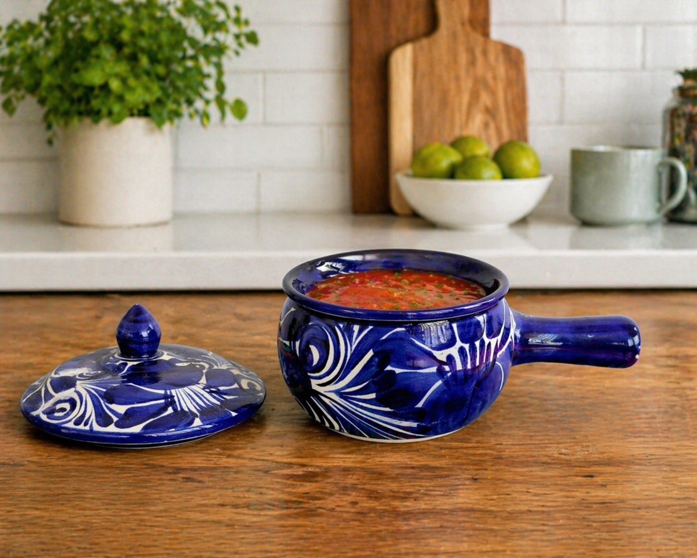 Talavera Sauce Pot with Lid | Salsera