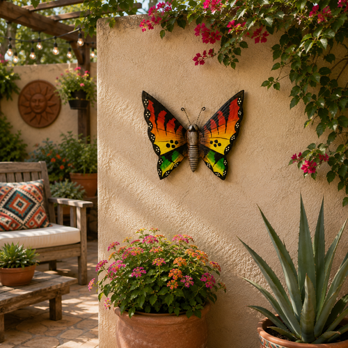 Colorful Butterfly Wall Decor | Metal Butterfly Garden Art | Outdoor Patio Wall Decor