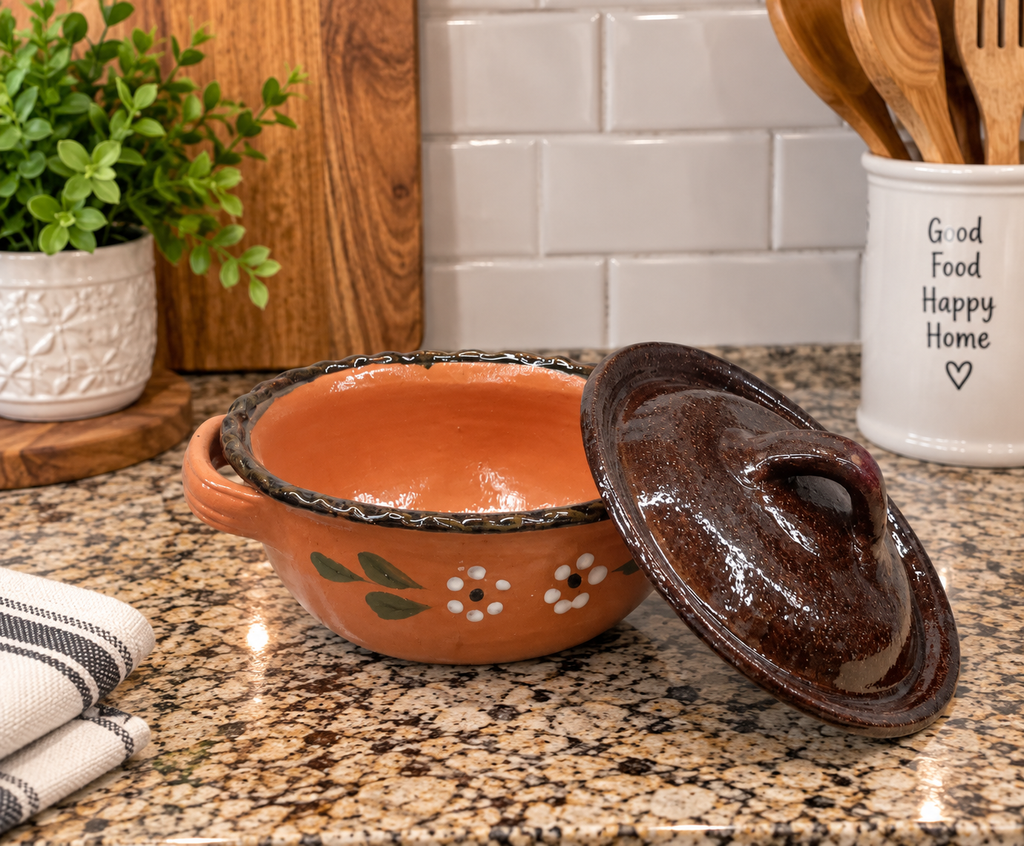 Handmade Mexican Clay Cazuela with Lid | Rustic Serving Bowl with Lid