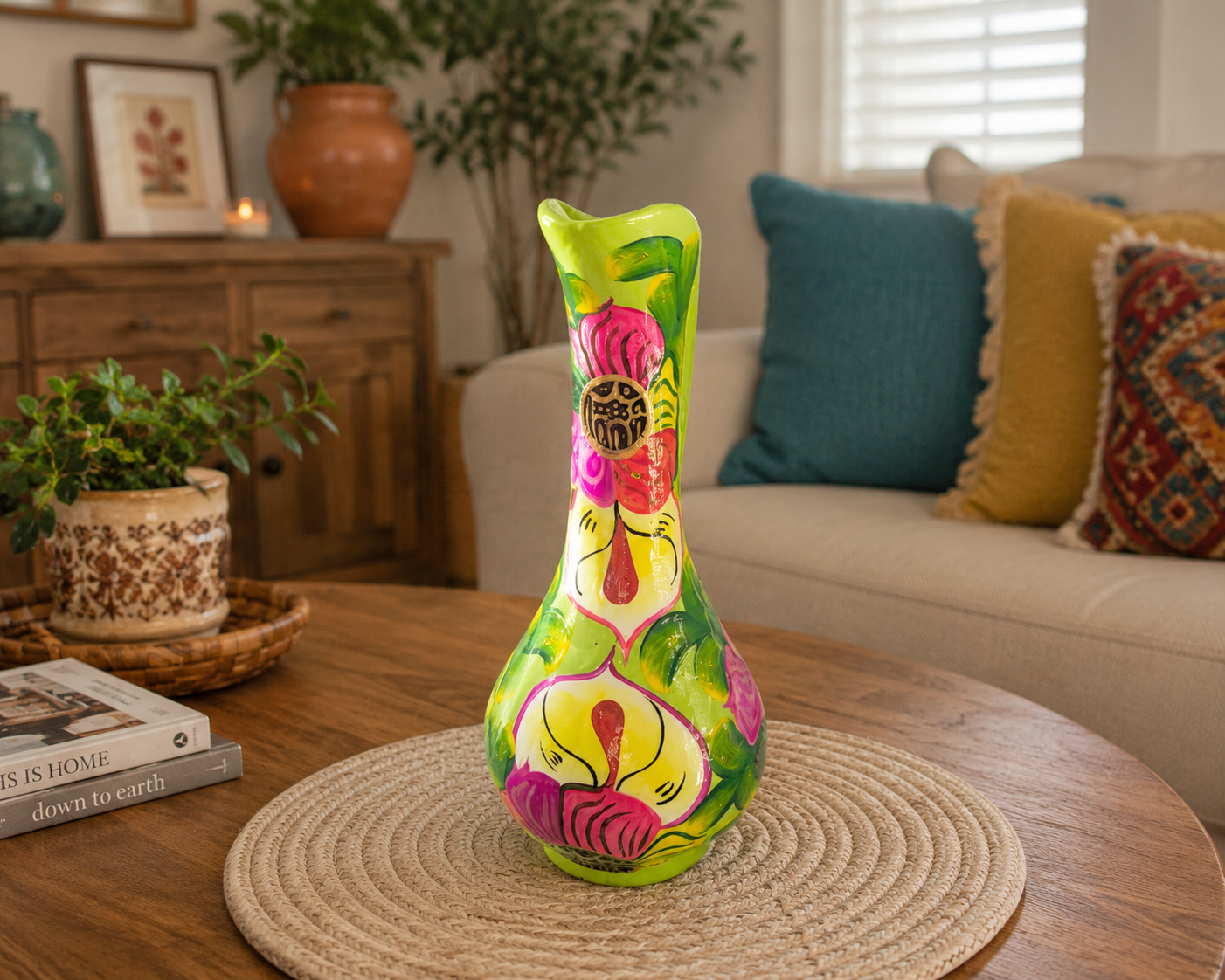 Colorful Ceramic Vase | Hand Painted Decorative Pitcher Vase | Home Decor