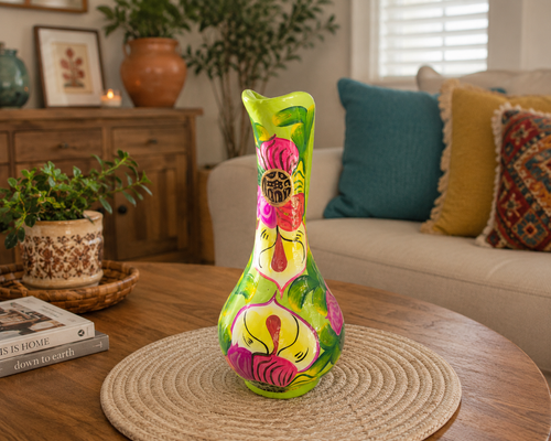Colorful Ceramic Vase | Hand Painted Decorative Pitcher Vase | Home Decor