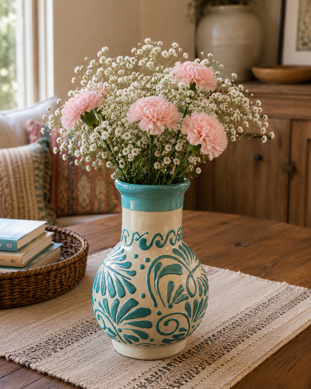 Handmade Talavera Style Ceramic Vase | Mexican Pottery Flower Vase