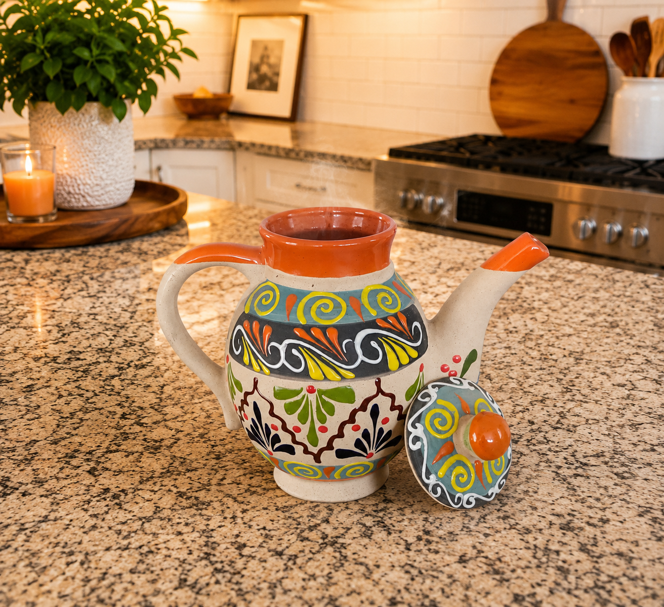 Hand Painted Talavera Style Coffee Pot | Mexican Pottery Tea Kettle | Coffee Lover Gifts