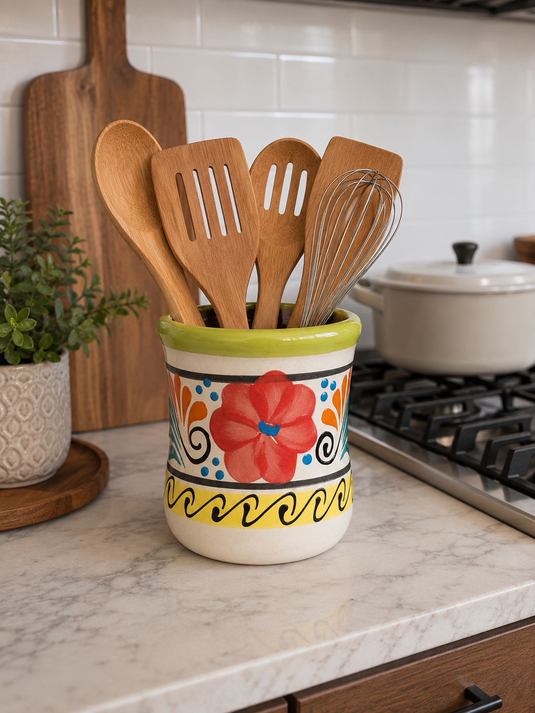 Handmade Ceramic Utensil Holder, Talavera Kitchen Utensil Crock