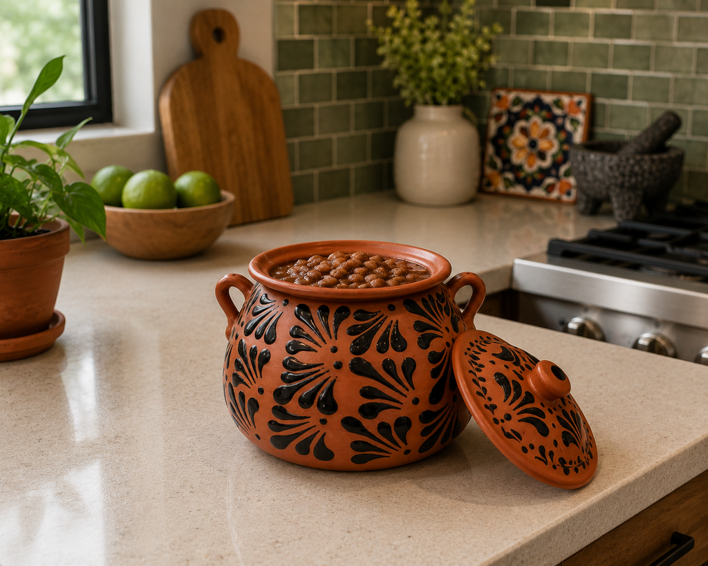 Handmade Talavera Pot | Bean Pot | Mexican Clay Bean Pot with Lid