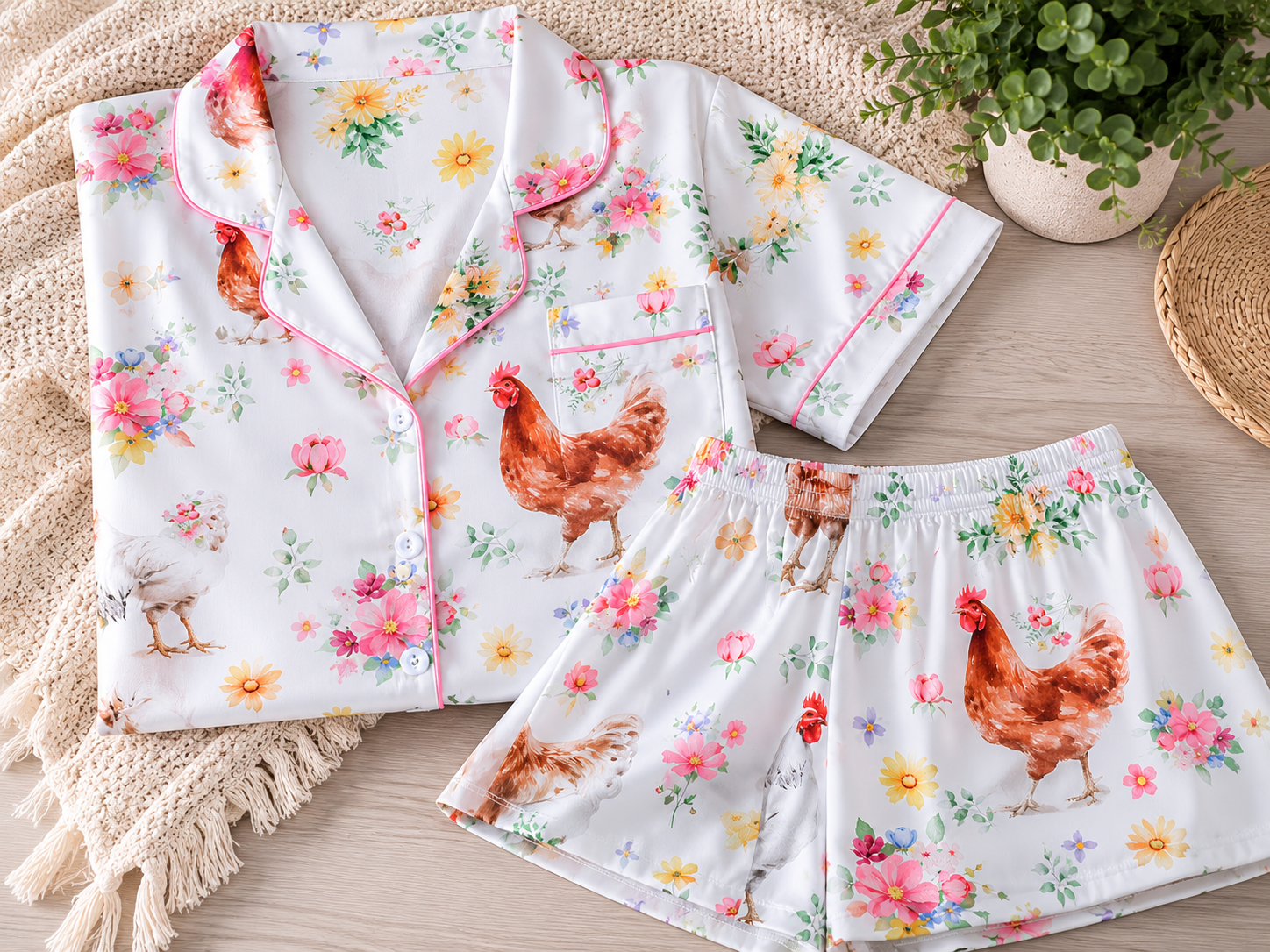Chicken Pajama Set | Floral Chicken Pajamas