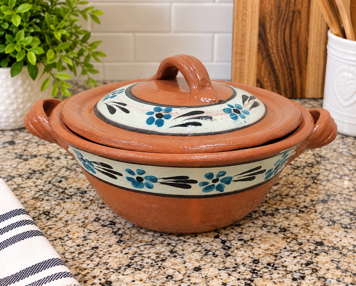 Handmade Mexican Clay Cazuela with Lid, Terracotta Cooking Pot, Traditional Mexican Pottery, Rustic Serving Dish with Handles