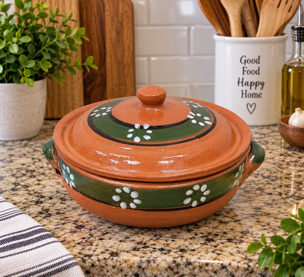 Handmade Mexican Clay Cazuela with Lid | Traditional Terracotta Cooking Pot
