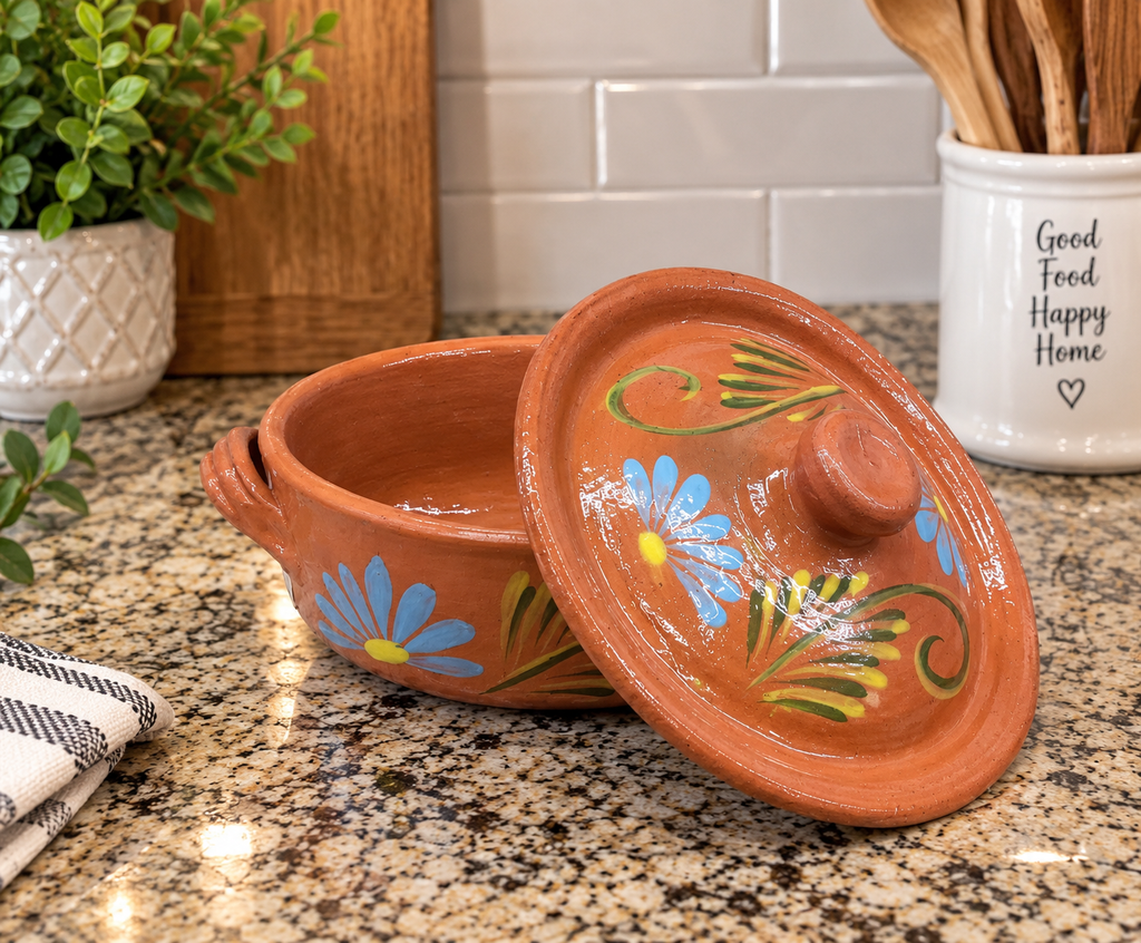 Handmade Mexican Clay Cazuela with Lid | Terracotta Pot