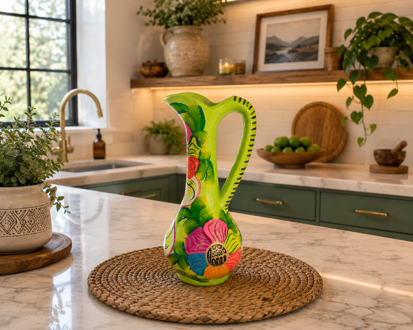 Colorful Ceramic Vase | Hand Painted Decorative Pitcher Vase | Home Decor