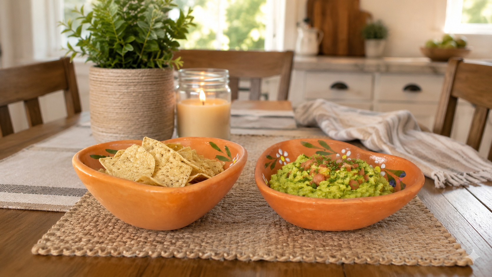 Handmade Heart Shaped Salsa and Guacamole Bowl Set | Mexican Pottery Serving Bowls