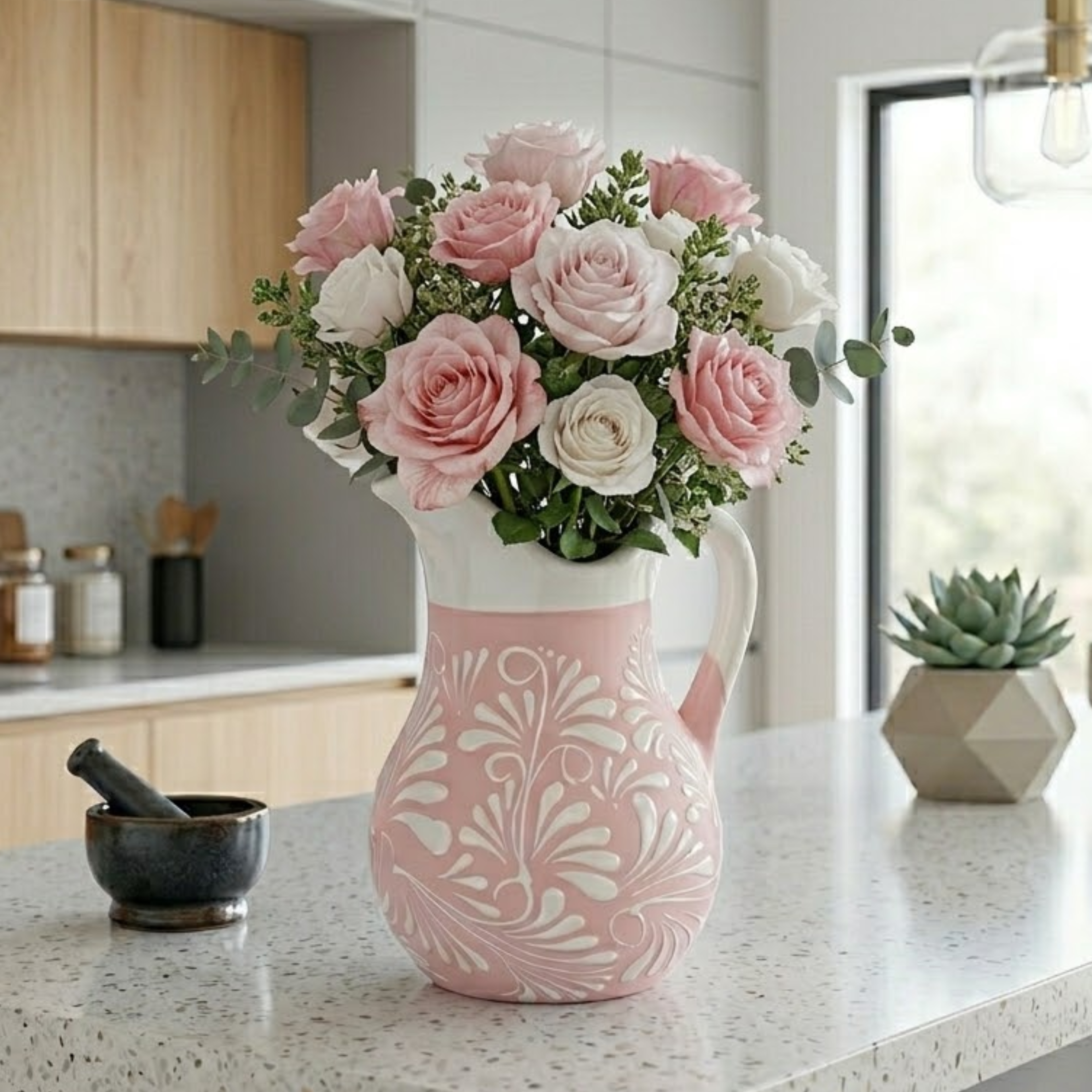 Handmade Large Pink Talavera Pitcher Vase