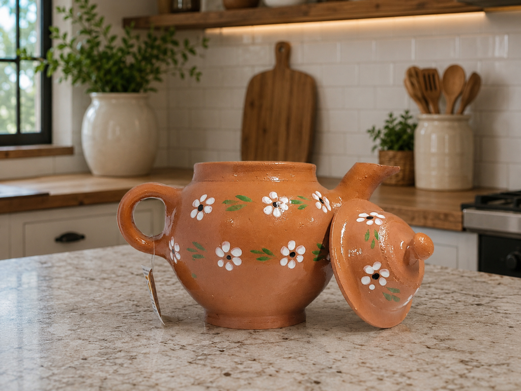 Handmade Mexican Clay Coffee Pot with Lid | Terracotta Barro Coffee Pot