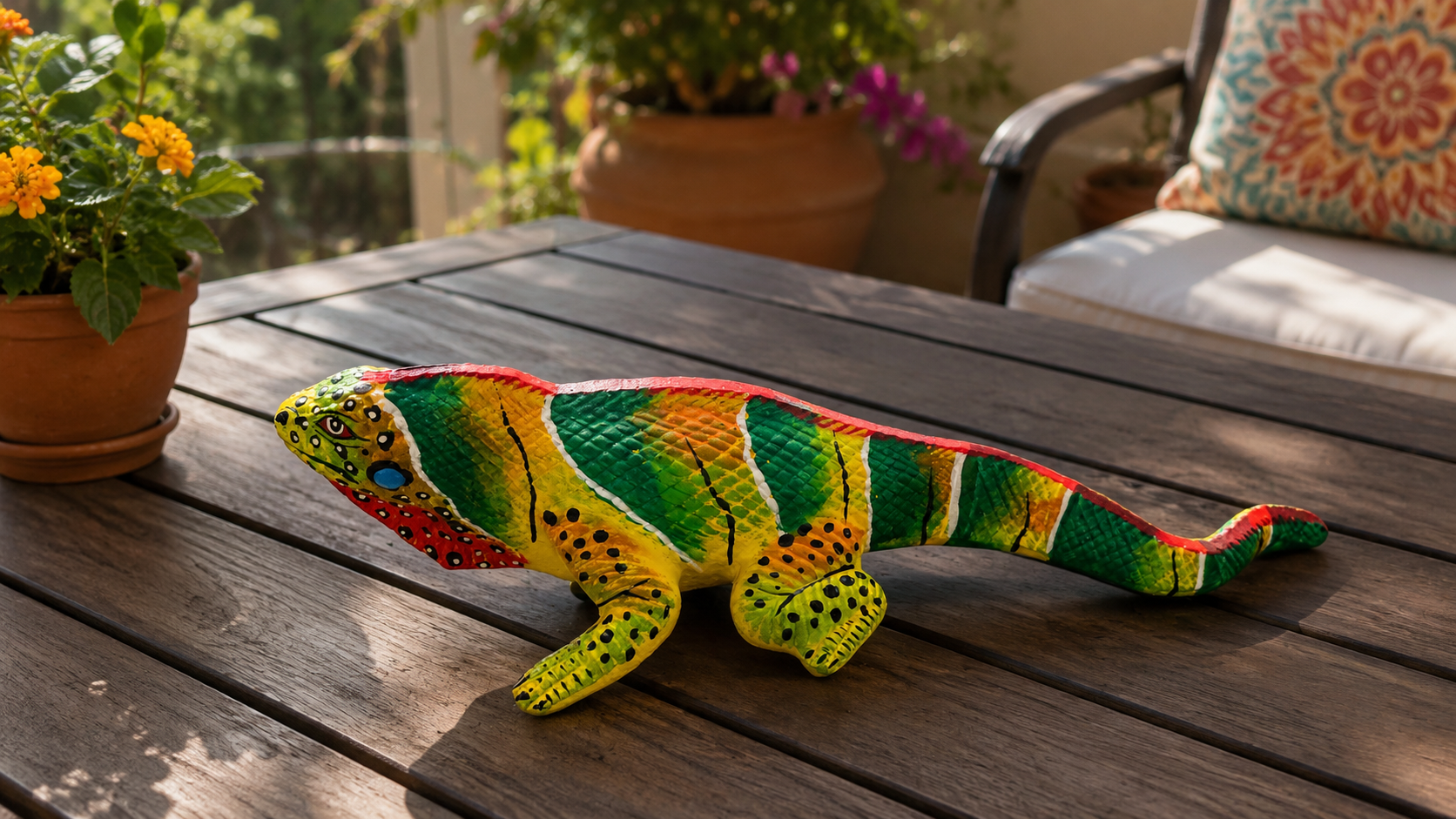 Handmade Mexican Iguana Wall Decor | Colorful Wooden Lizard Art