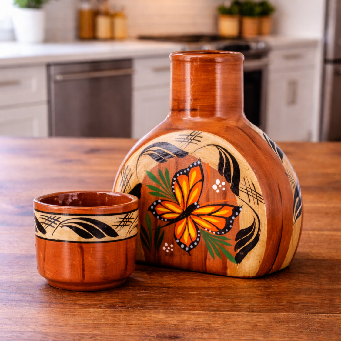 Ceramic Decanter Set with Cup | Tequilero Floreado