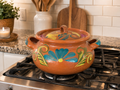 Mexican Clay Bean Pot with Lid | Hand Painted Olla de Barro