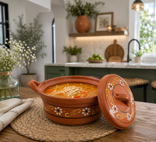 Clay Casserole Dish with Lid | Terracotta Soup Pot | Barro Cazuela | Rustic Ceramic Cookware
