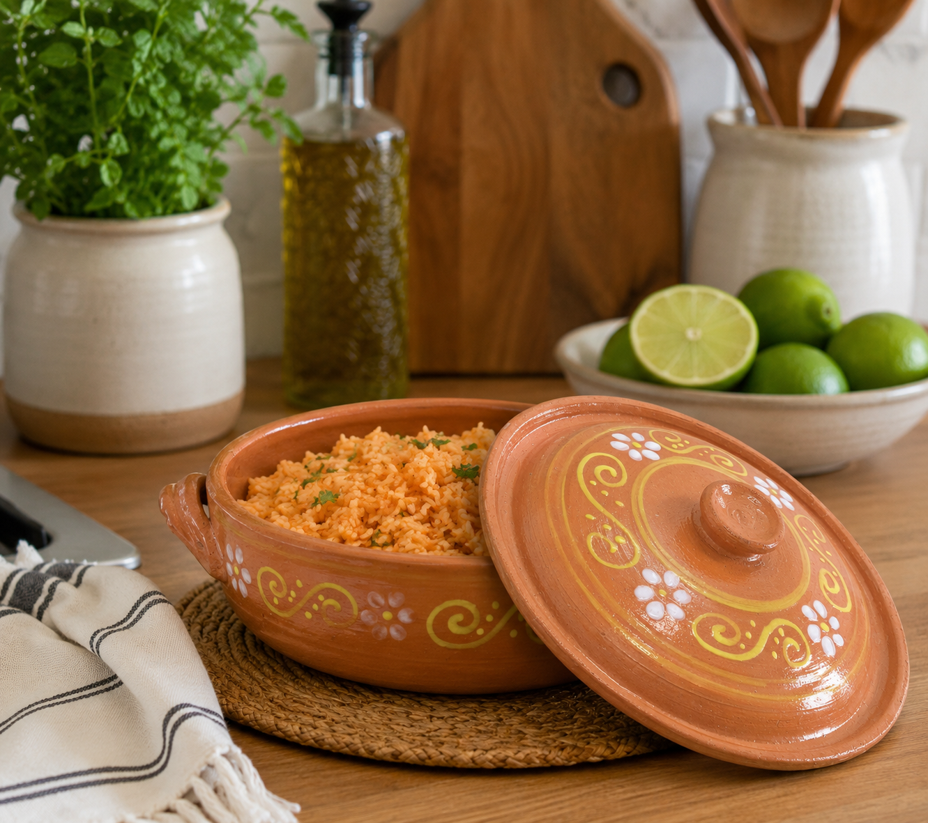 Handmade Mexican Clay Cazuela with Lid | Rustic Terracotta Serving Dish