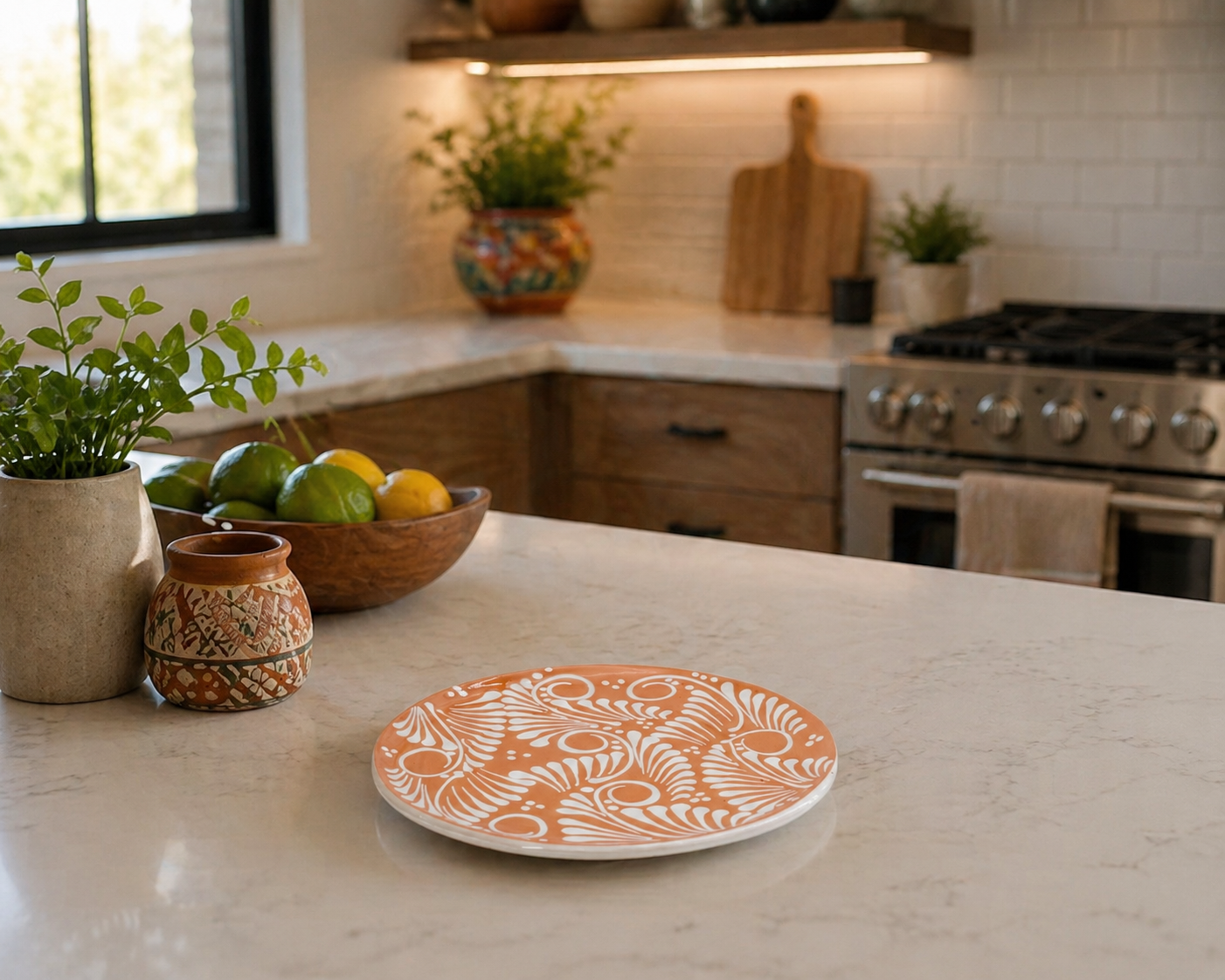 Set of 4 Handmade Talavera Plates | Brown & White