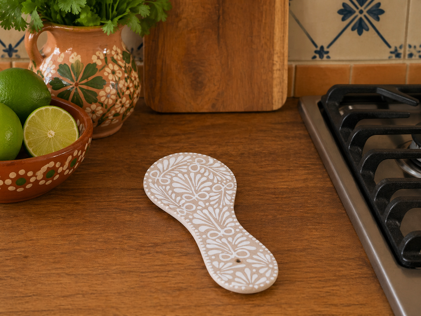 Handmade Spoon Rest | Talavera Spoon Holder | Beige white | Lead Free