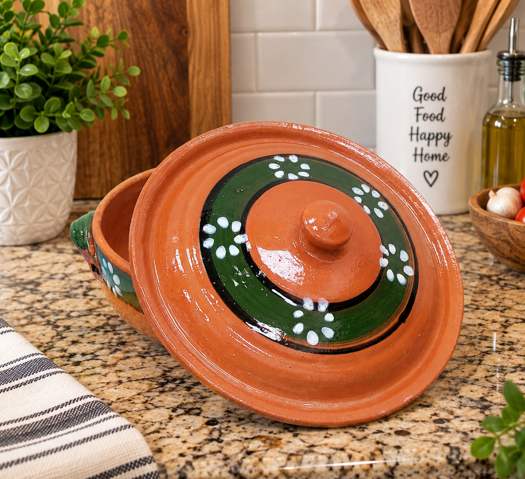 Handmade Mexican Clay Cazuela with Lid | Traditional Terracotta Cooking Pot