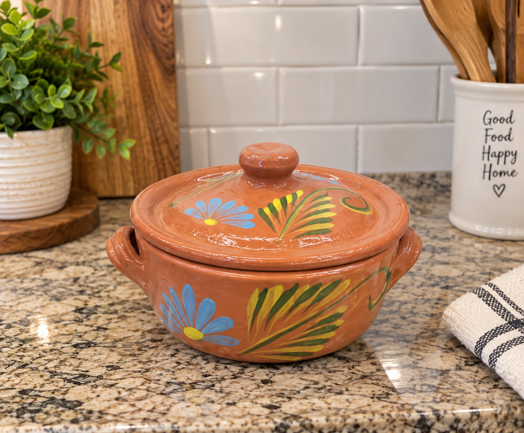 Handmade Mexican Clay Cazuela with Lid | Terracotta Pot