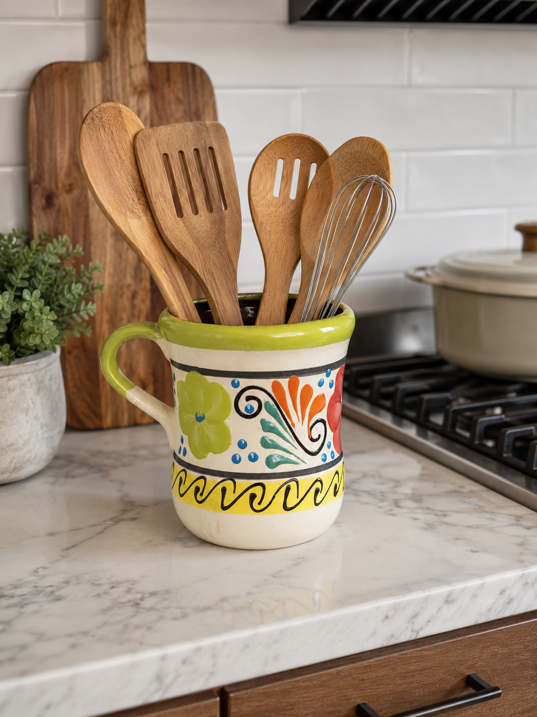 Handmade Ceramic Utensil Holder, Talavera Kitchen Utensil Crock