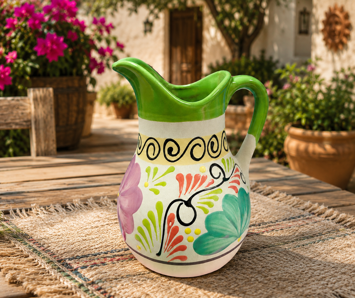 Hand Painted Mexican Clay Pitcher | Colorful Vase