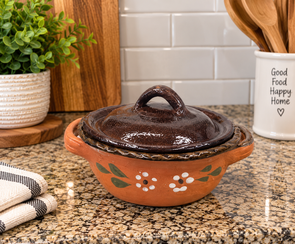 Handmade Mexican Clay Cazuela with Lid | Rustic Serving Bowl with Lid