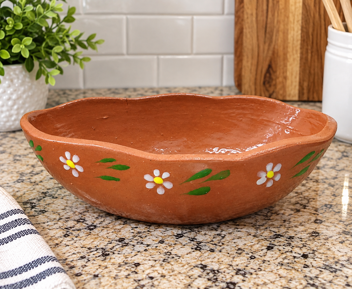 Handmade Mexican Terracotta Bowl, Large Clay Cazuela Serving Bowl, Traditional Mexican Pottery, Rustic Fruit Bowl Kitchen Decor