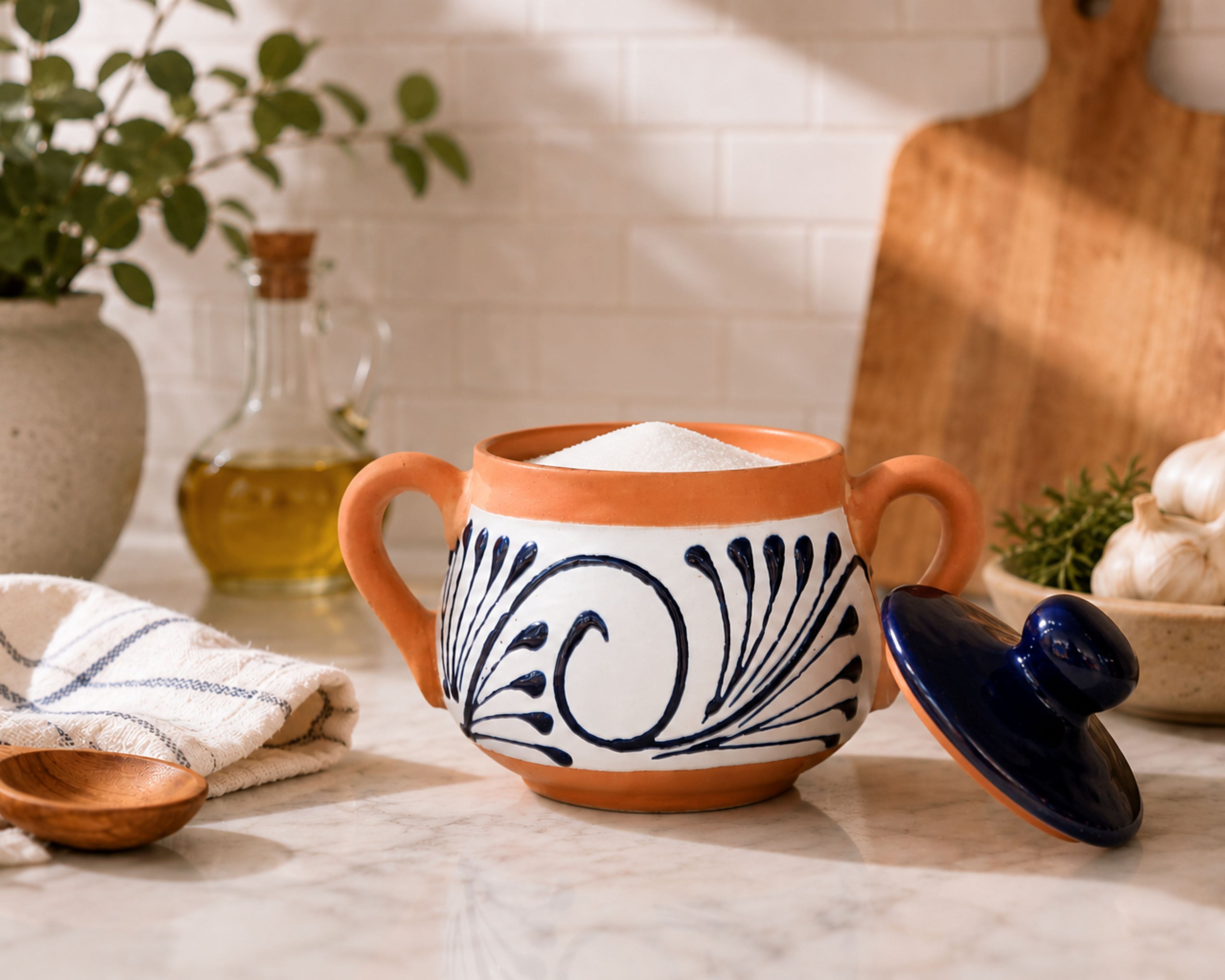 Handmade Sugar Bowl Pottery | Rustic Mexican Ceramic Sugar Bowl