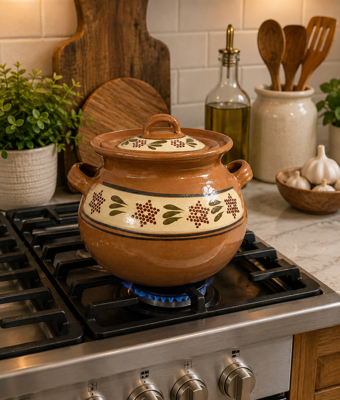Handmade Large Mexican Bean Pot with Lid | Traditional Frijolera