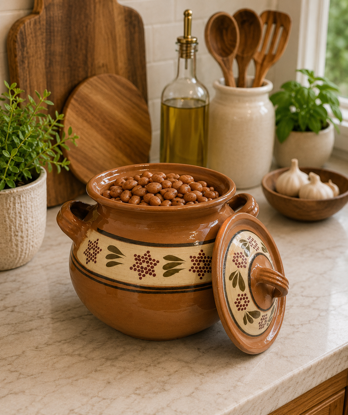 Handmade Large Mexican Bean Pot with Lid | Traditional Frijolera
