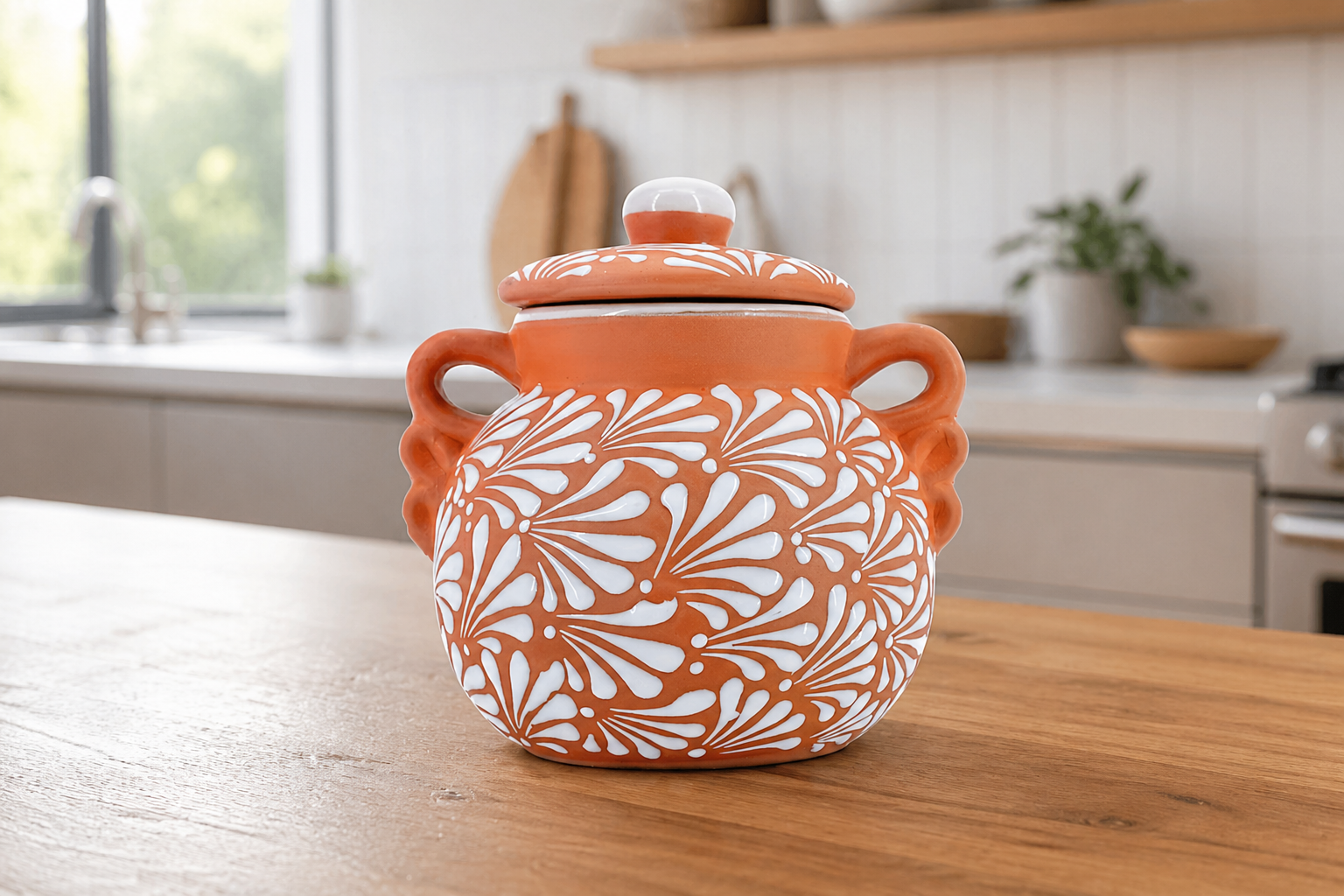 Brown Talavera Pot With Lid | Olla Talavera Frijolera