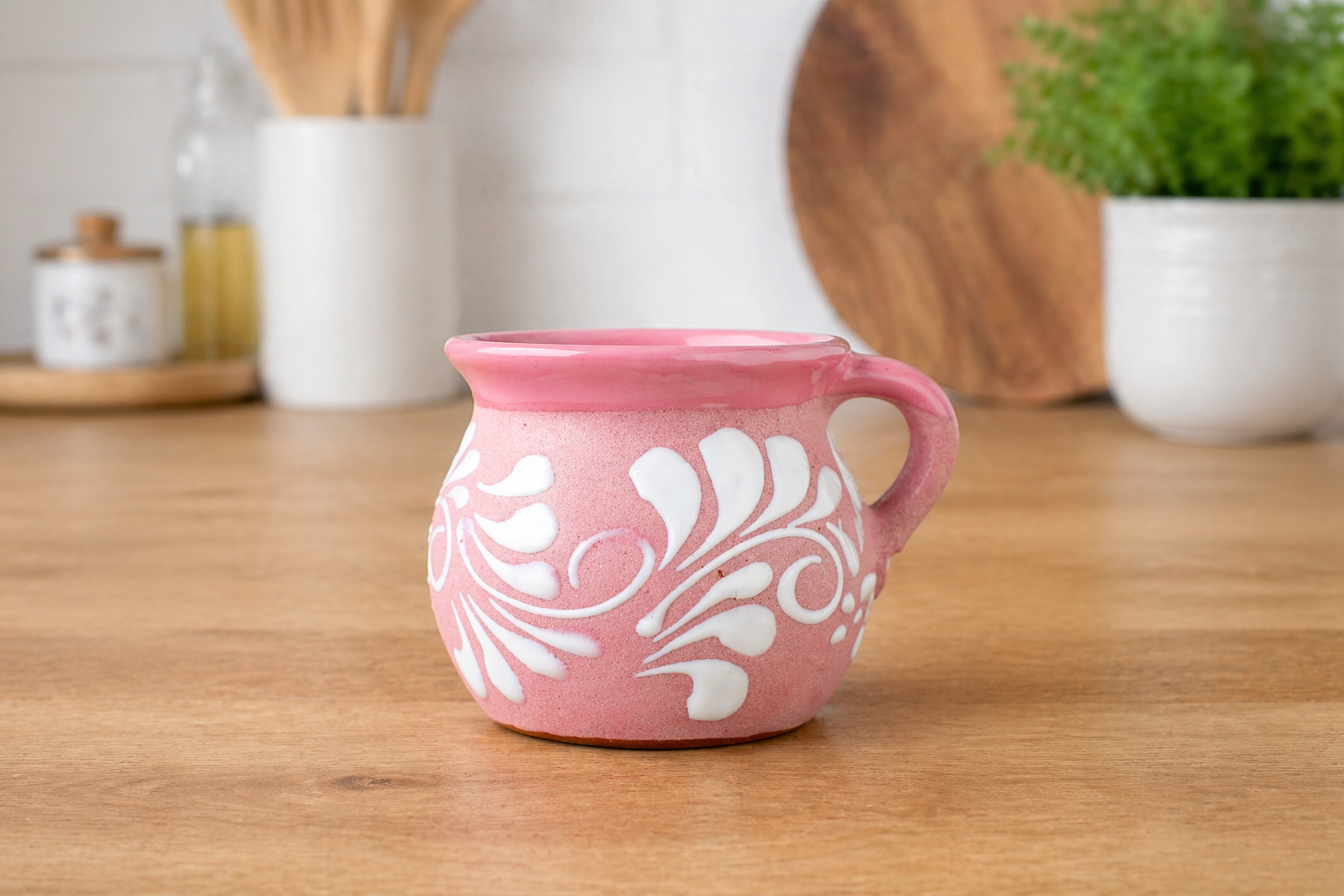 Set Of 5 Pink Handmade Talavera Mug Cups | Taza Engobe de Talavera