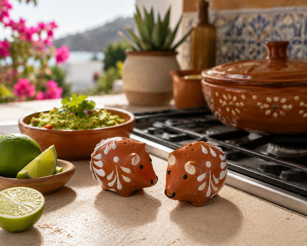 Handmade Hedgehog Salt & Pepper Shaker Set | Mexican Pottery Kitchen Decor
