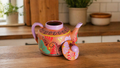 Hand Painted Mexican Ceramic Teapot | Tetera Engobe Decorada