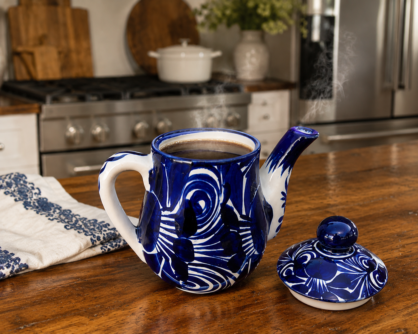 Handmade Talavera Blue Coffee Pot | Mexican Pottery Coffee Server