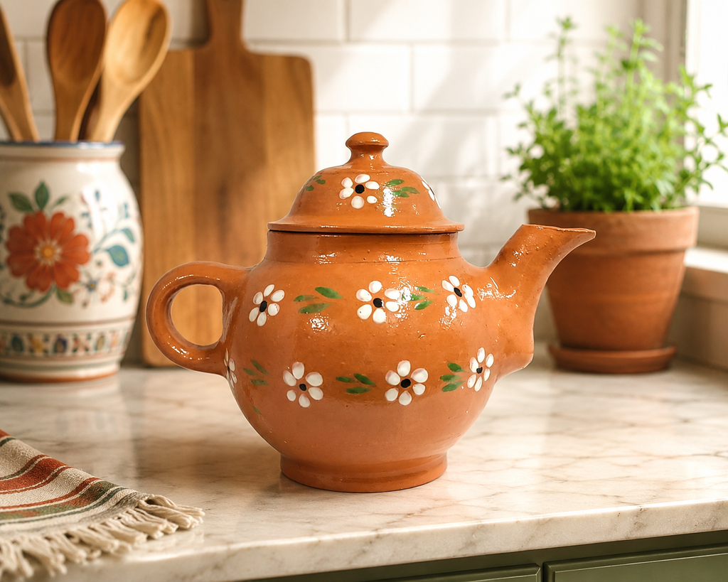 Handmade Mexican Clay Coffee Pot with Lid | Terracotta Barro Coffee Pot