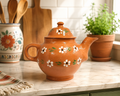 Handmade Mexican Clay Coffee Pot with Lid | Terracotta Barro Coffee Pot