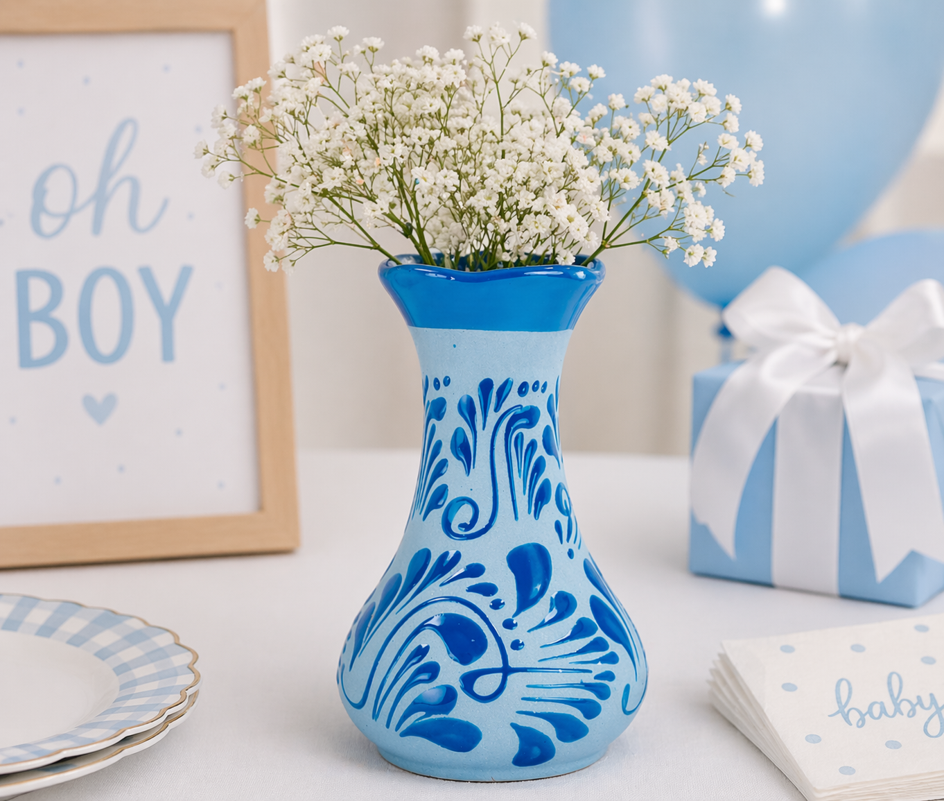 Blue Talavera Vase Decor | Florero Trébol Talavera