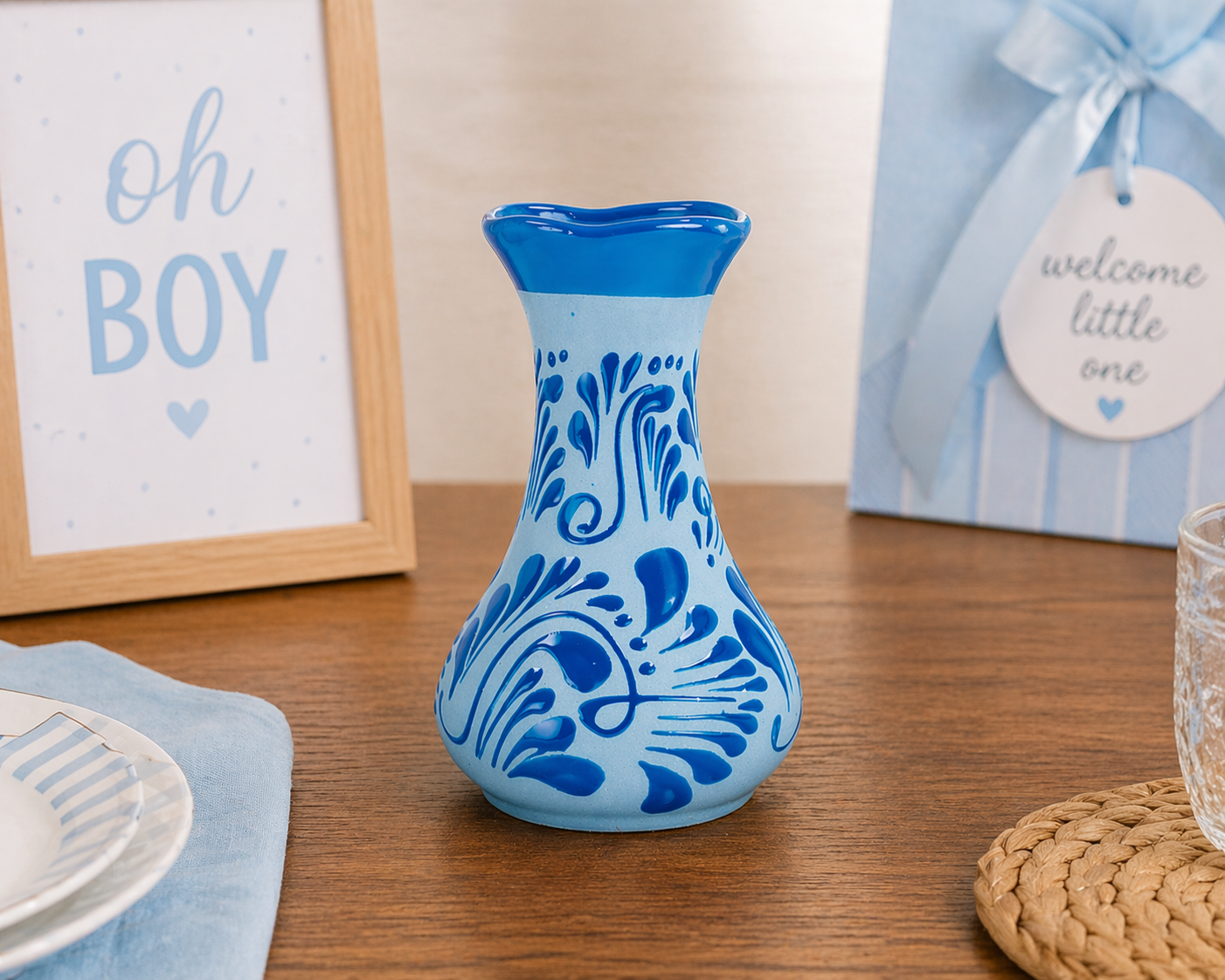 Blue Talavera Vase Decor | Florero Trébol Talavera